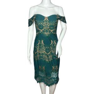 Ryse The Label Alex Cocktail Dress Women Size S Green Illusion Lace Off Shoulder